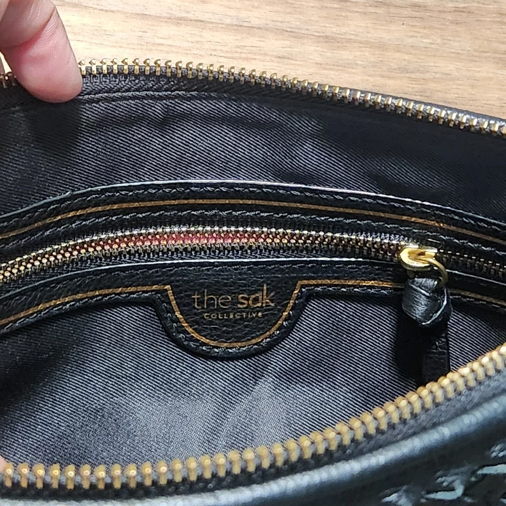 The Sak Filmore Leather 3 in 1 Black Clutch Shoulder Crossbody Woven With Fringe - Picture 7 of 13